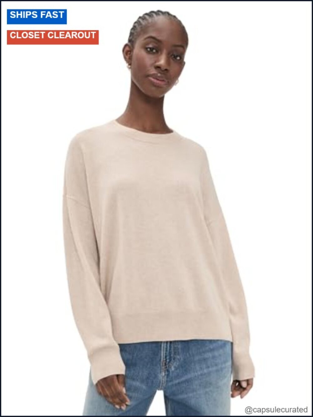 Cashmere Crewneck Pullover Sweater Long Sleeve Medium Stretch